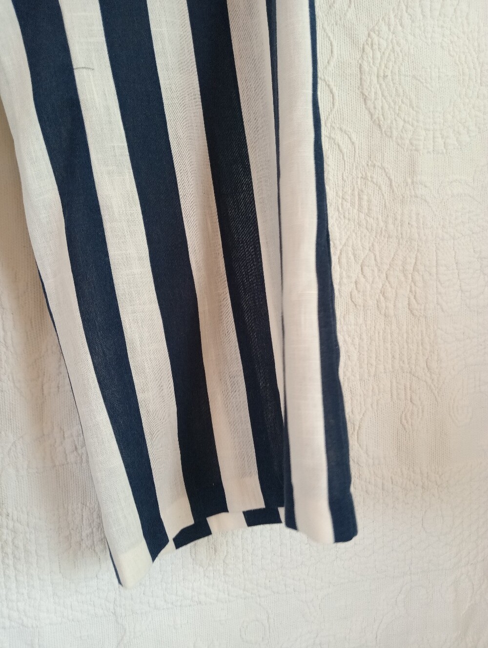 NY Clothing Co Navy & White Wide-Leg Stripe Trousers Lightweight Breezy Nautical - Picture 3 of 7